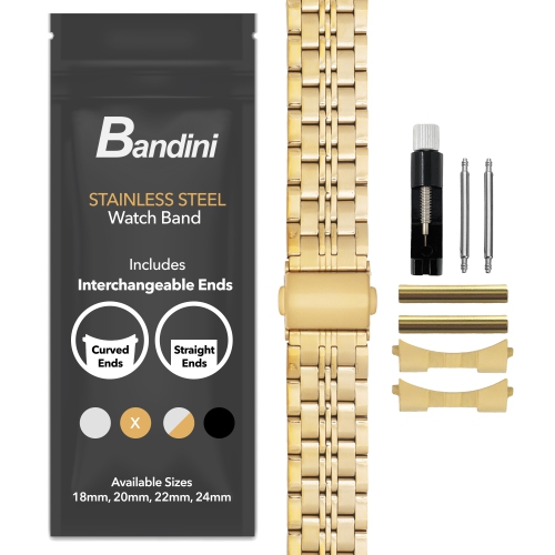 Bandini 20mm Metal Watch Band for Samsung Galaxy Watch6 5 4, Active, Also Fits Garmin Vivoactive 5, Vivomove 3, 1, Venu SQ - Gold Tone