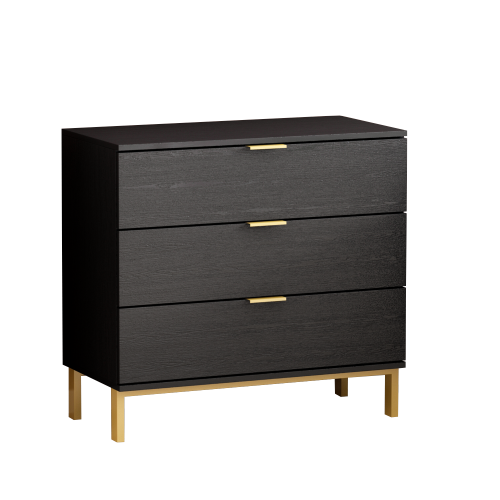 FAMAPY  Modern 3-Drawer Dresser With Gold Accents And Spacious Storage for Bedroom Or Living Room (31.5" W X 15.7" D X 29.7" H) In Black