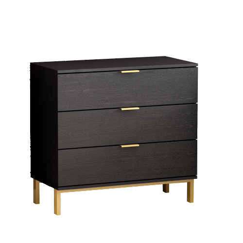 Famapy Modern 3-Drawer Dresser with Gold Accents and Spacious Storage for Bedroom or Living Room Black
