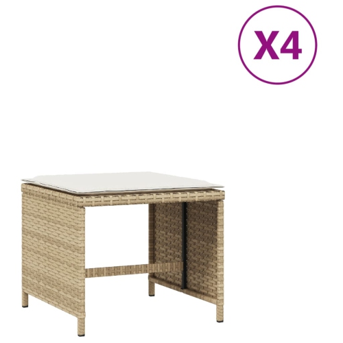 VIDAXL  Garden Stools With Cushions 4 PCs 40X40X35 Cm Poly Rattan In Beige