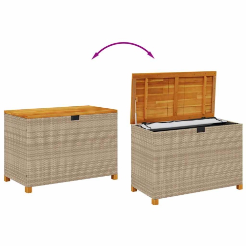 vidaXL Garden Storage Box Beige 110x55x63 cm Poly Rattan Acacia Wood