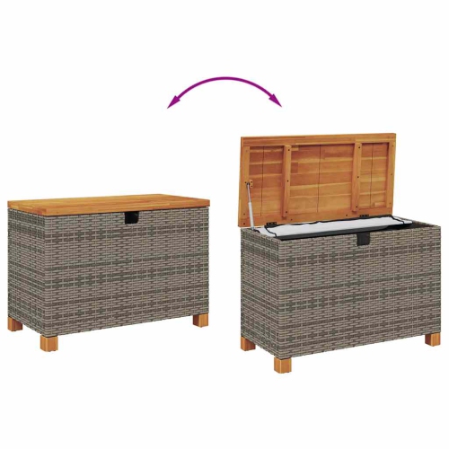 vidaXL Garden Storage Box Grey 80x40x48 cm Poly Rattan Acacia Wood