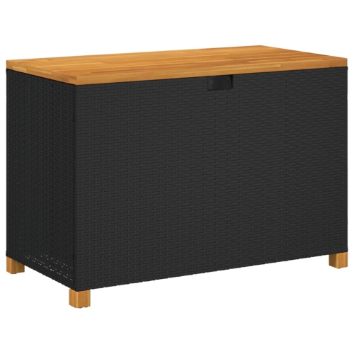 vidaXL Garden Storage Box Black 110x55x63 cm Poly Rattan Acacia Wood