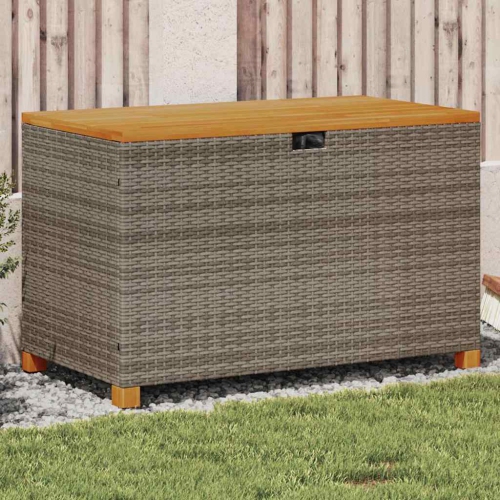 vidaXL Garden Storage Box Grey 110x55x63 cm Poly Rattan Acacia Wood