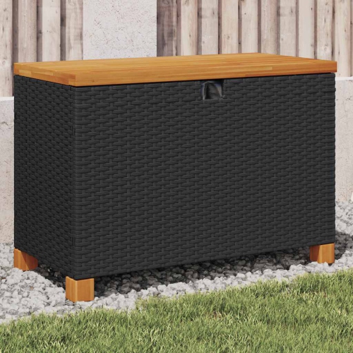 vidaXL Garden Storage Box Black 80x40x48 cm Poly Rattan Acacia Wood