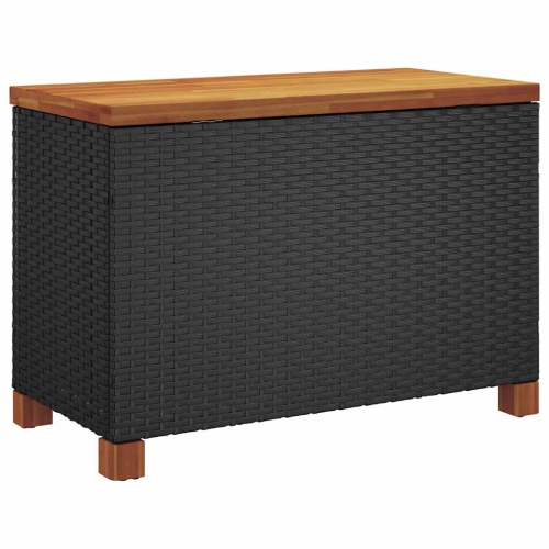 vidaXL Garden Storage Box Black 80x40x48 cm Poly Rattan Acacia Wood
