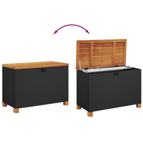 vidaXL Garden Storage Box Black 80x40x48 cm Poly Rattan Acacia Wood