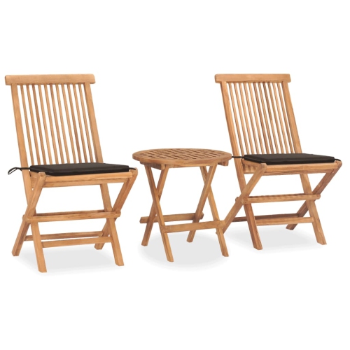 vidaXL 3 Piece Folding Outdoor Dining Set with Cushion Solid Teak Wood