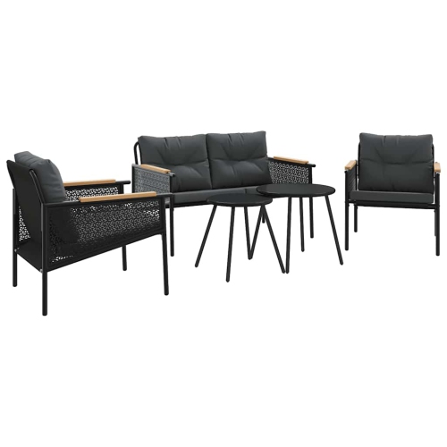VIDAXL  5 Piece Balcony Furniture Set With Cushions Steel In Black