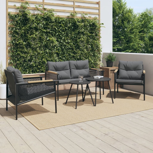vidaXL 5 Piece Balcony Furniture Set with Cushions Black Steel