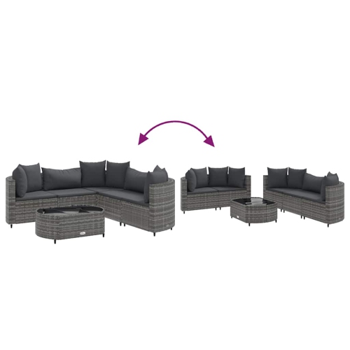vidaXL 6 Piece Garden Sofa Set with Cushions Grey Poly Rattan