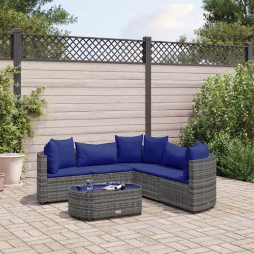 vidaXL 6 Piece Garden Sofa Set with Cushions Grey Poly Rattan