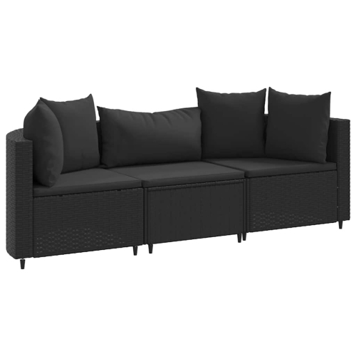 vidaXL 3 Piece Garden Sofa Set with Cushions Black Poly Rattan