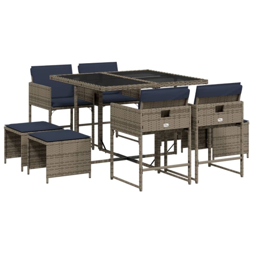 VIDAXL  9 Piece Garden Dining Set With Cushions Poly Rattan In Grey