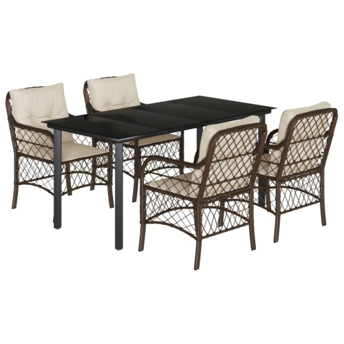 VIDAXL  5 Piece Garden Dining Set With Cushions Poly Rattan In Brown