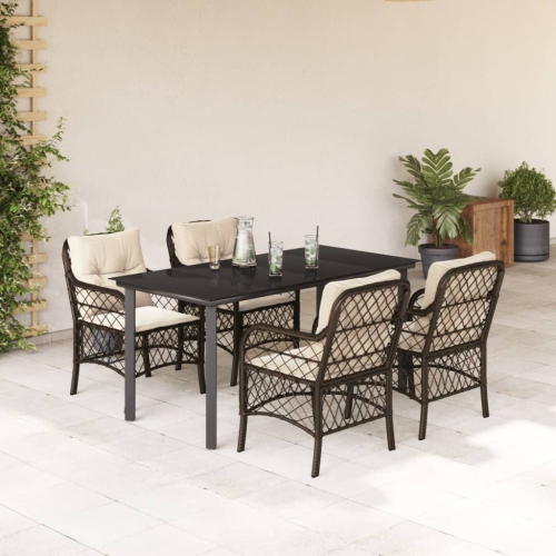 vidaXL 5 Piece Garden Dining Set with Cushions Brown Poly Rattan