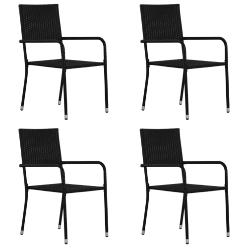 VIDAXL  Garden Dining Chairs 4 PCs Stackable Black Poly Rattan