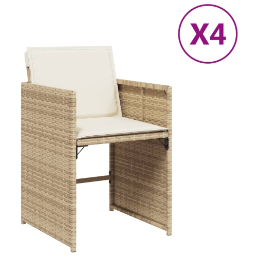 VIDAXL  Garden Chairs With Cushions 4 PCs Poly Rattan In Beige