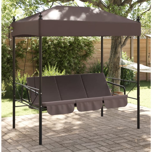 vidaXL Garden Swing Bench with Canopy Coffee Brown Steel