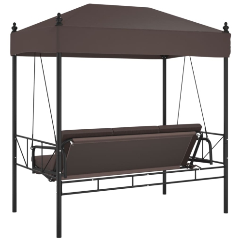 vidaXL Garden Swing Bench with Canopy Coffee Brown Steel