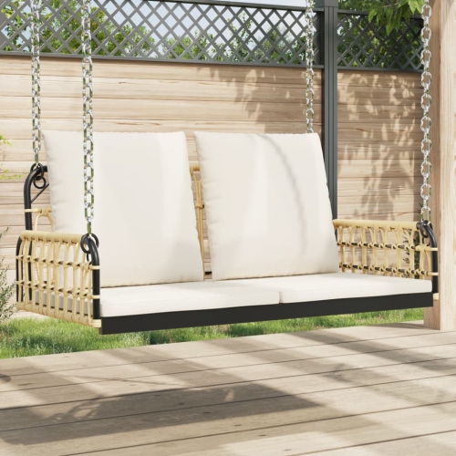 vidaXL Swing Bench with Cushions 105x58x38 cm Poly Rattan and Steel
