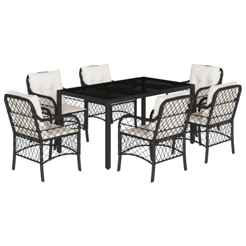 vidaXL 7 Piece Garden Dining Set with Cushions Black Poly Rattan