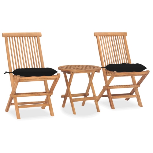 VIDAXL  3 Piece Folding Outdoor Dining Set With Cushion Solid Teak Wood