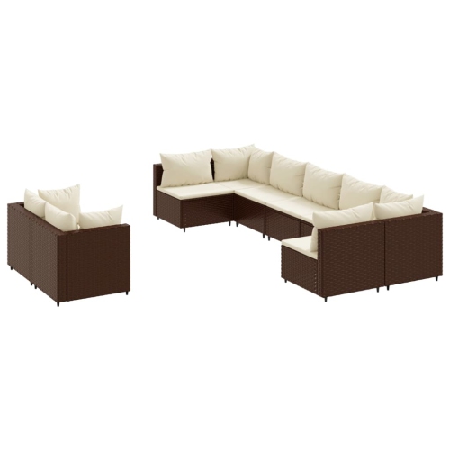 VIDAXL  9 Piece Garden Sofa Set With Cushions Poly Rattan In Brown