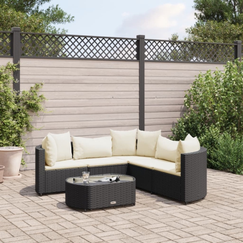 vidaXL 6 Piece Garden Sofa Set with Cushions Black Poly Rattan