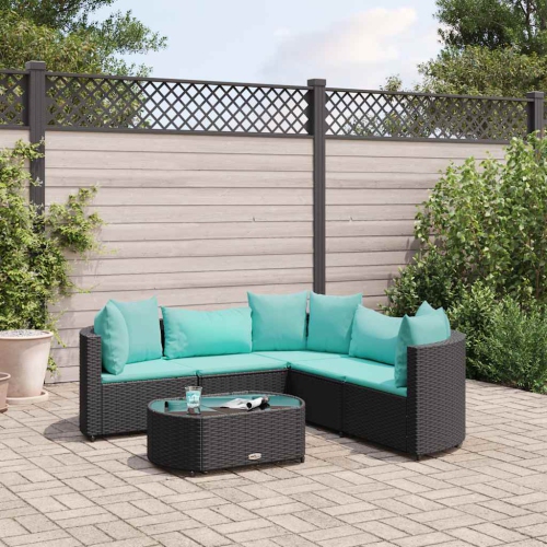 vidaXL 6 Piece Garden Sofa Set with Cushions Black Poly Rattan