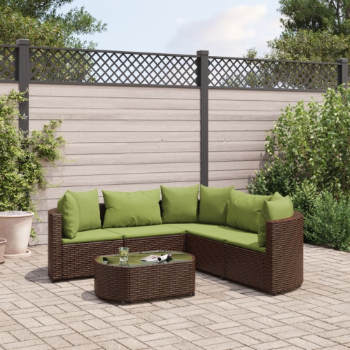 vidaXL 6 Piece Garden Sofa Set with Cushions Brown Poly Rattan