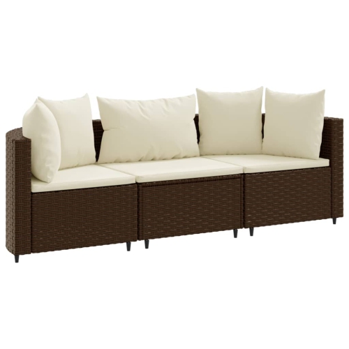 vidaXL 3 Piece Garden Sofa Set with Cushions Brown Poly Rattan