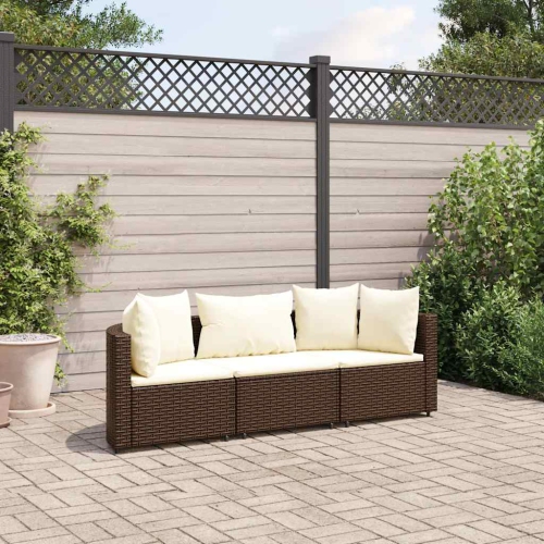 vidaXL 3 Piece Garden Sofa Set with Cushions Brown Poly Rattan