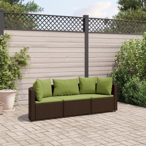 vidaXL 3 Piece Garden Sofa Set with Cushions Brown Poly Rattan
