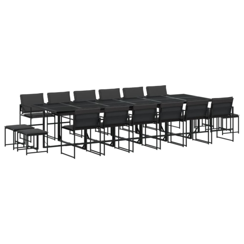 vidaXL 17 Piece Garden Dining Set with Cushions Black Textilene