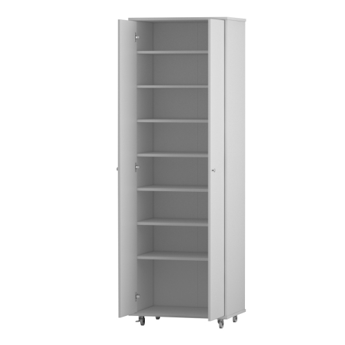 Famapy Tall Shoe Storage Cabinet with Multiple Shelves and Rolling Casters White
