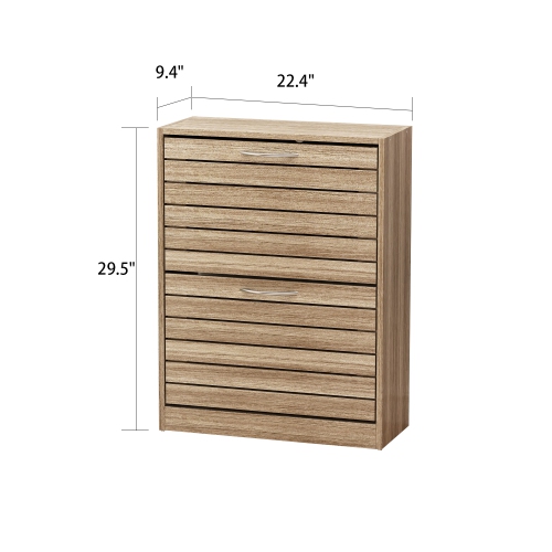Famapy Triple-Tier Shoe Storage Cabinet with Flip Drawers and Natural Wood Finish Brown