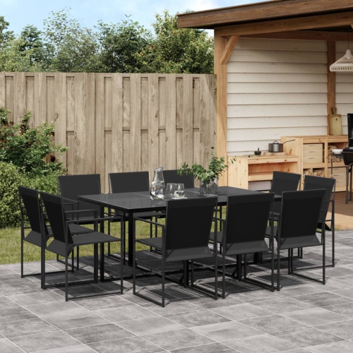 vidaXL 11 Piece Garden Dining Set Black Textilene