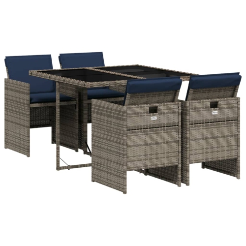 VIDAXL  5 Piece Garden Dining Set With Cushions Poly Rattan In Grey