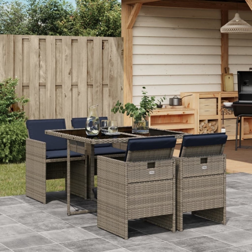vidaXL 5 Piece Garden Dining Set with Cushions Grey Poly Rattan