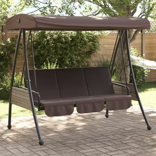vidaXL Garden Swing Bench with Adjustable Canopy Coffee Brown Steel