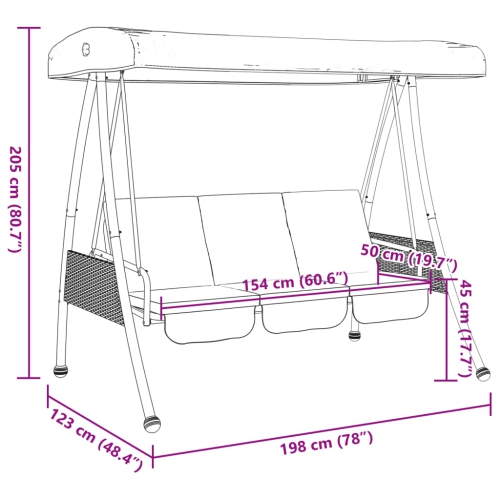 vidaXL Garden Swing Bench with Adjustable Canopy Dark Grey Steel