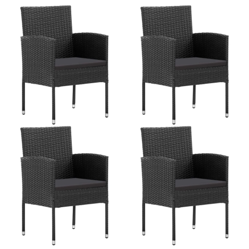 VIDAXL  Garden Chairs With Cushions 4 PCs Poly Rattan In Black
