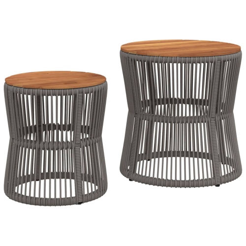 VIDAXL  Garden Side Tables 2 PCs With Wooden Top Grey Poly Rattan