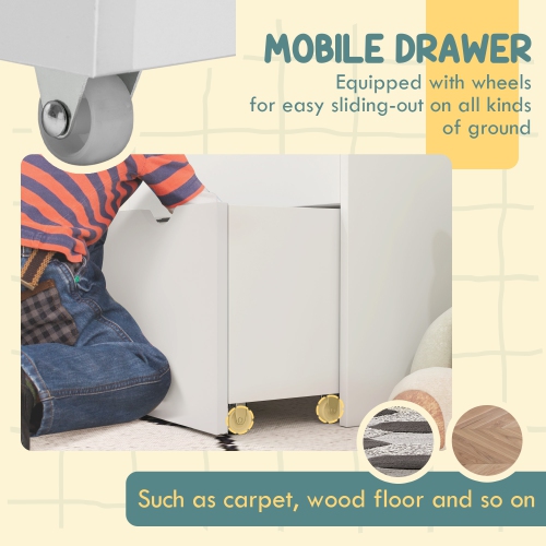 Qaba Kids Bookshelf, Bookcase Toy Storage Organizer with 3 Tier Display Shelves, Drawer, for Nursery, Bedroom, Living Room, Classroom, White