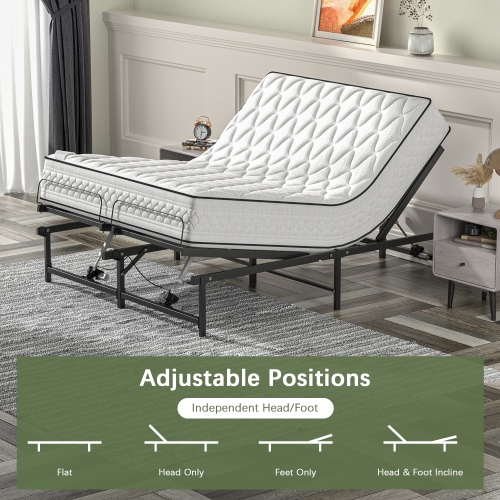 HOXPETY Adjustable Bed Frame Queen Size Electric Adjustable Bed Base with Head and Foot Incline Low-Noise Motor and Remote Control, Electric Bed