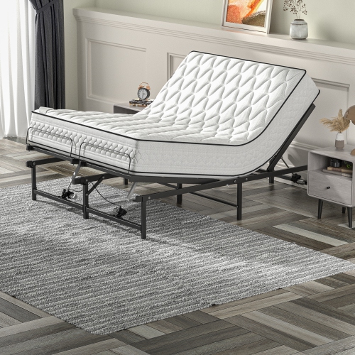 HOXPETY Adjustable Bed Frame Queen Size Electric Adjustable Bed Base with Head and Foot Incline Low-Noise Motor and Remote Control, Electric Bed