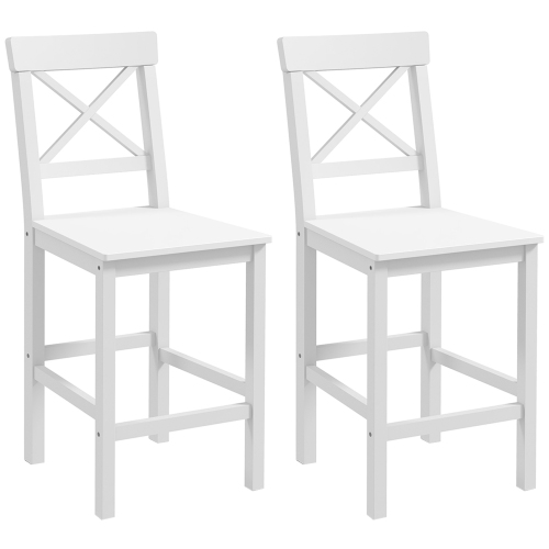 HOMCOM – Ensemble de 2 tabourets de bar à hauteur de comptoir, chaises de bar en bois massif, dossier croisé et repose-pieds, blanc