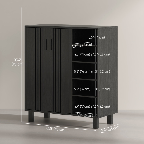HOMCOM Modern Shoe Cabinet with 2 Doors and 5-tier Open Compartments, 17 Pair Shoe Storage Cabinet with Adjustable Shelves for Entryway, Hallway,