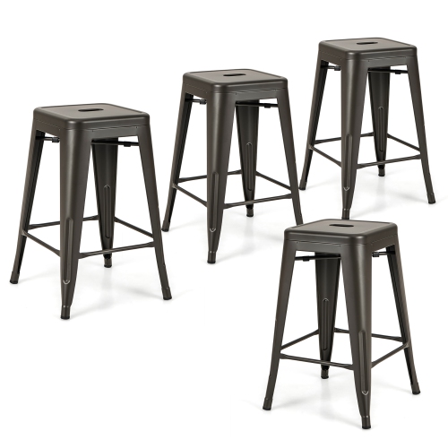 GYMAX  24" Metal Bar Stools Set Of 4 W/ Square Seat Patio Bar Stools Home Kitchen
